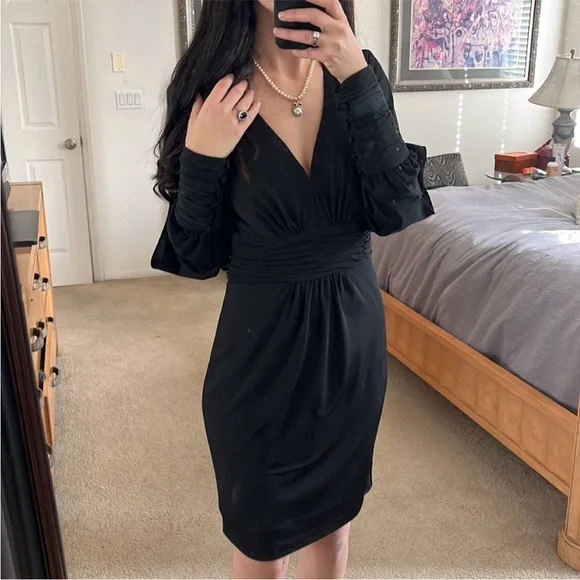 Faviana Glamour Black dress size 2 long sleeve - Picture 4 of 10